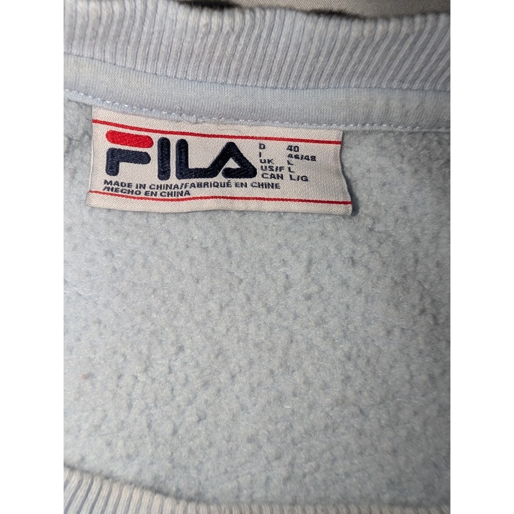 Vintage Fila Women's Large Light Blue Crewneck Sweatshirt With Stripes On Sleeve - Picture 4 of 6